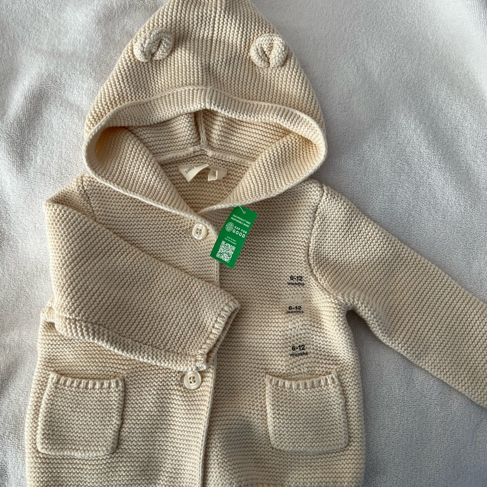 Cream Knit Baby Hoodie with Ears